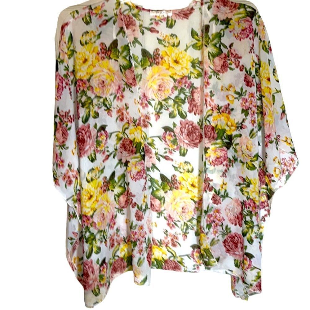 Interi Semi-Sheer Floral Print Kimono Women’s Open Front Coverup